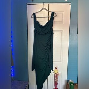 Lucy in the Sky- Ruched Side Slit Maxi Dress in Green